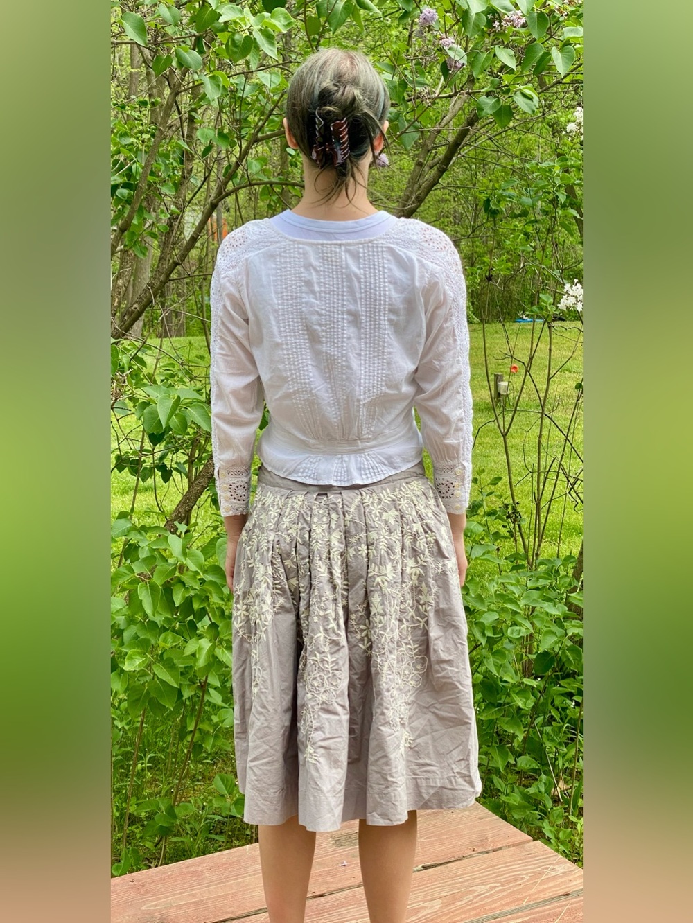 Meadow Rue by Anthropologie Cream Embroidered A-Line Midi Skirt Women’s Size 6 - Picture 3 of 14